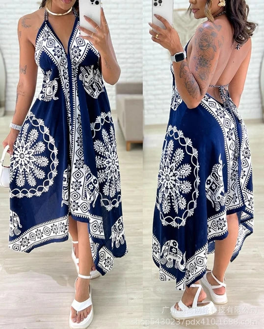 Vestido Lenço Azul e Branco