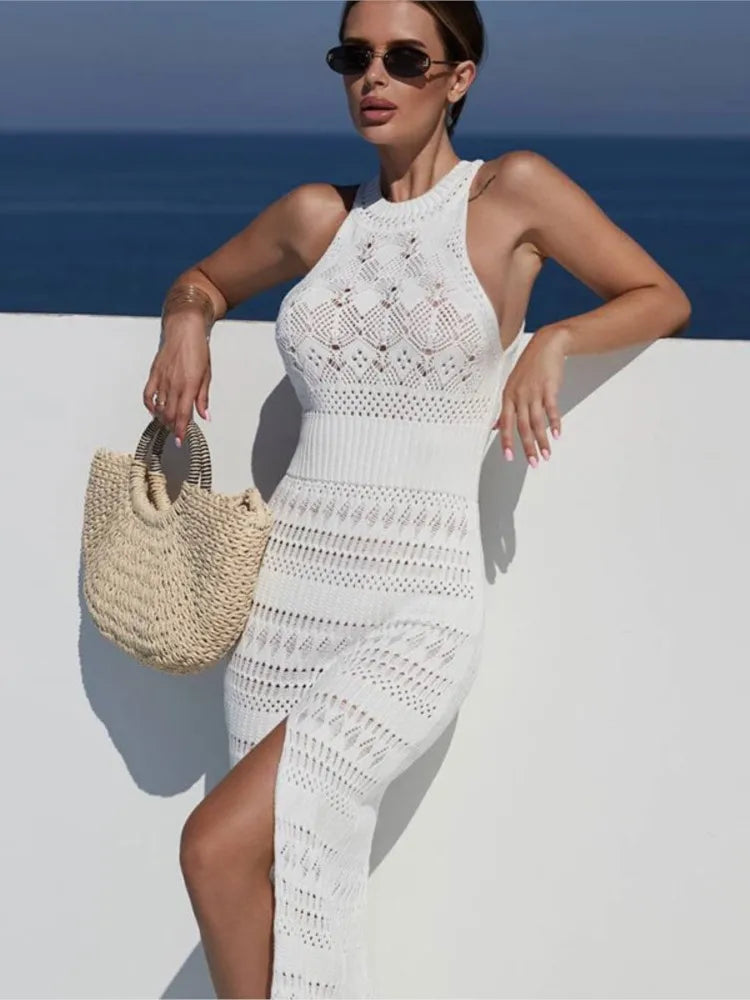 Vestido Longo de Tricot Modal Branco -Gabbani