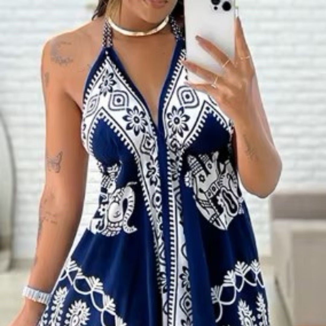 Vestido Lenço Azul e Branco